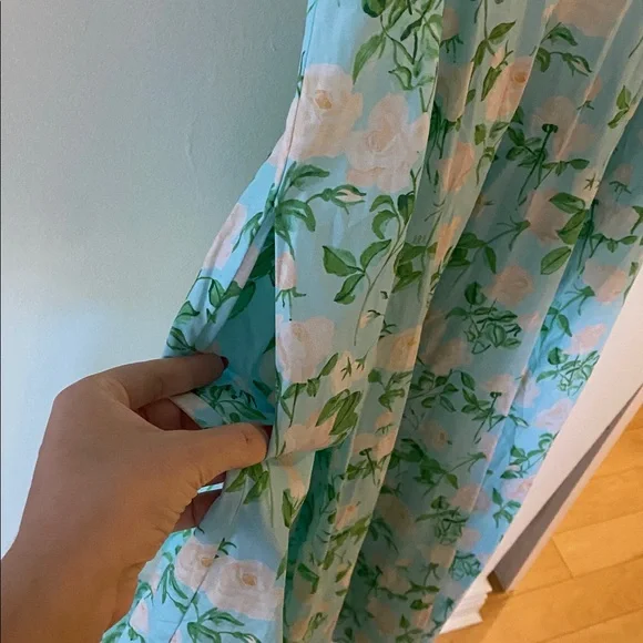 Hill House Daphne Dress in Blue Roses Nap Dress Cotton Floral Green Pink Size L - Picture 8 of 11